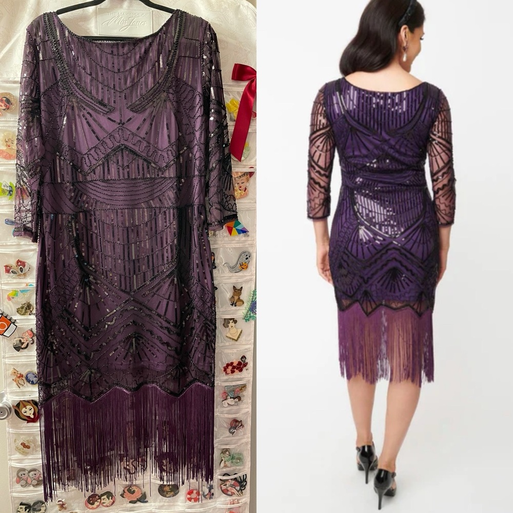Purple Beaded Fringe Evening Dress